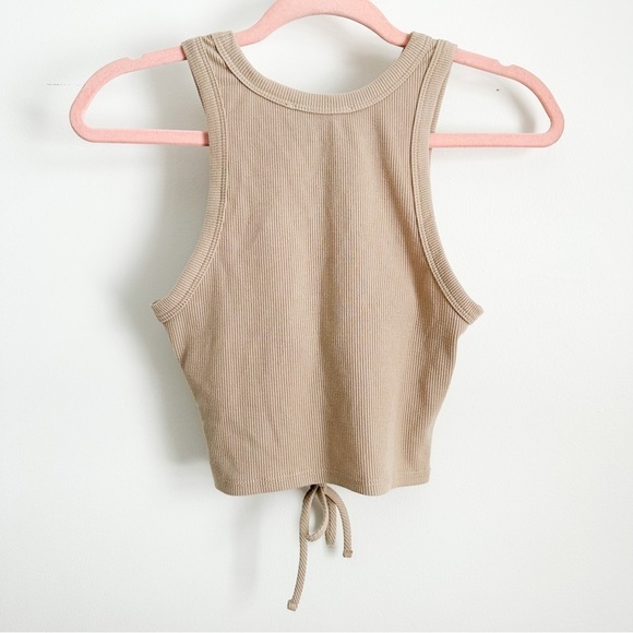 Lulu’s Times Two Beige Double Keyhole Cropped Drawstring Tank Top sz XS - Picture 8 of 10